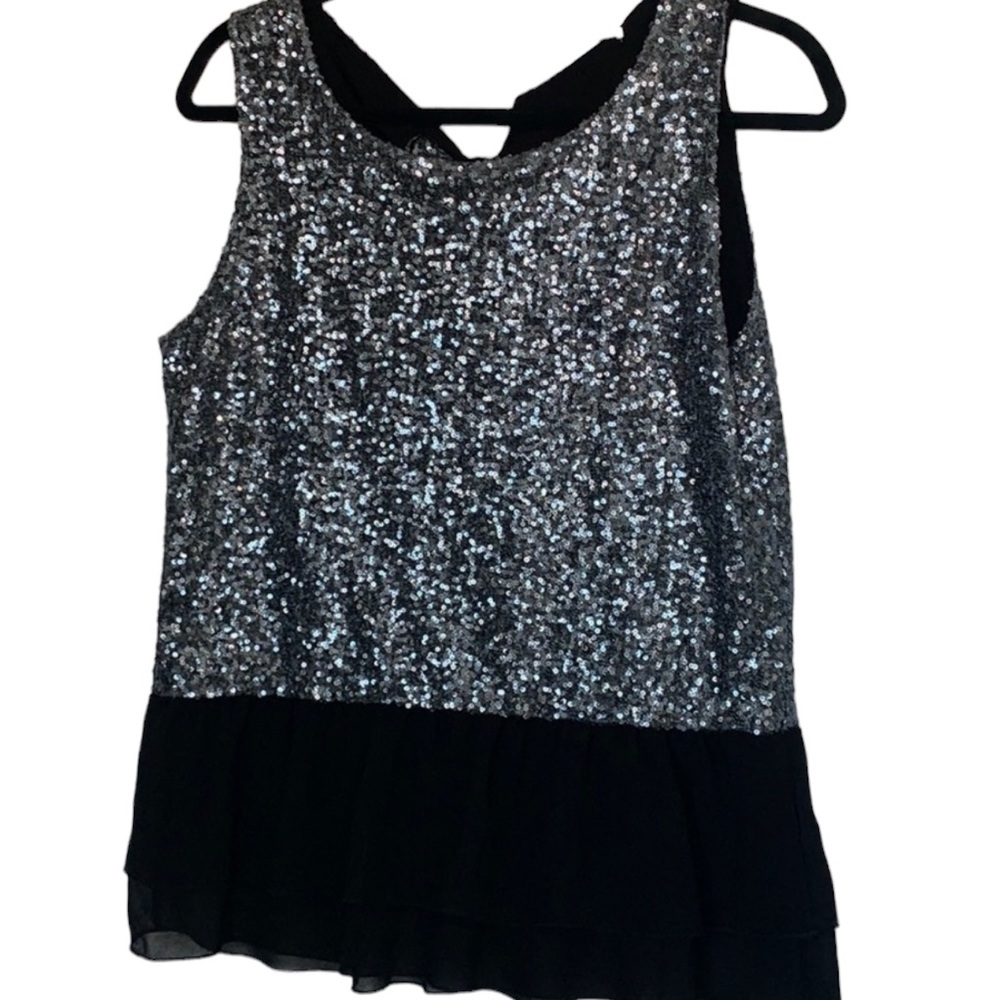 Design history sequins sheer raffle top size L new Fariy grange goth